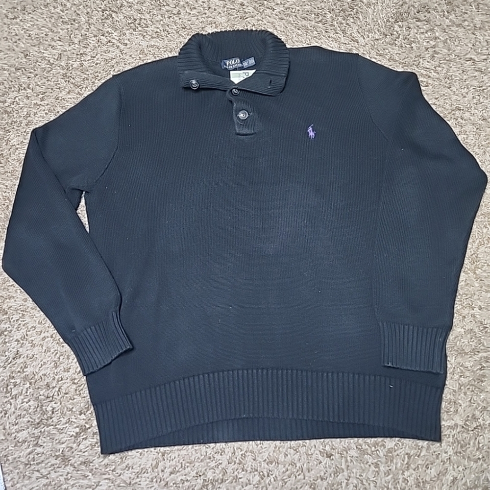 POLO RALPH LAUREN MENS 3 BUTTON MOCK NECK SWEATER - Black  SZ XXL
